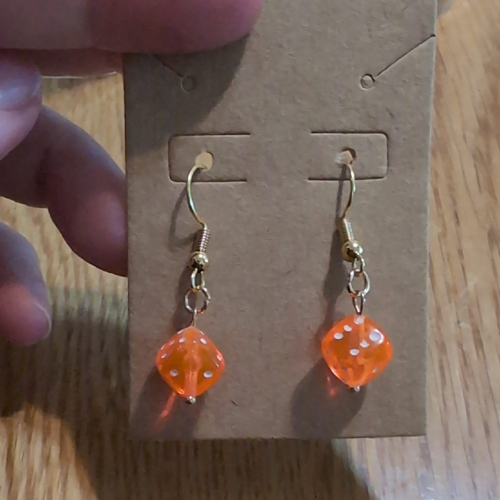 Orange Dice Earrings - Picture 1 of 2